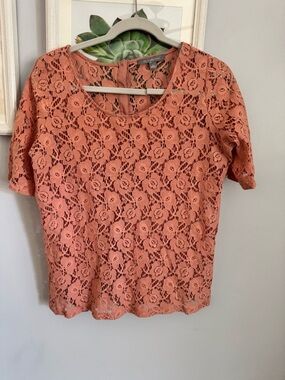 NY Collection Coral Lace Floral Short Sleeve Top